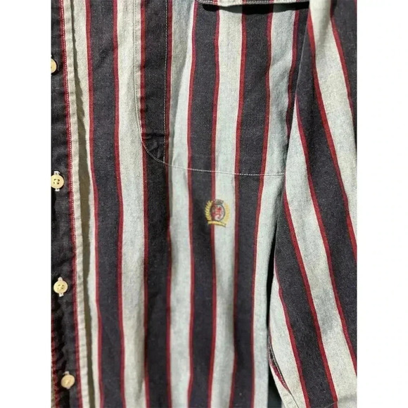 Tommy Hilfiger Mens XL VTG Y2K Crest Striped Button Shirt Multicolor Old Money - Picture 5 of 11